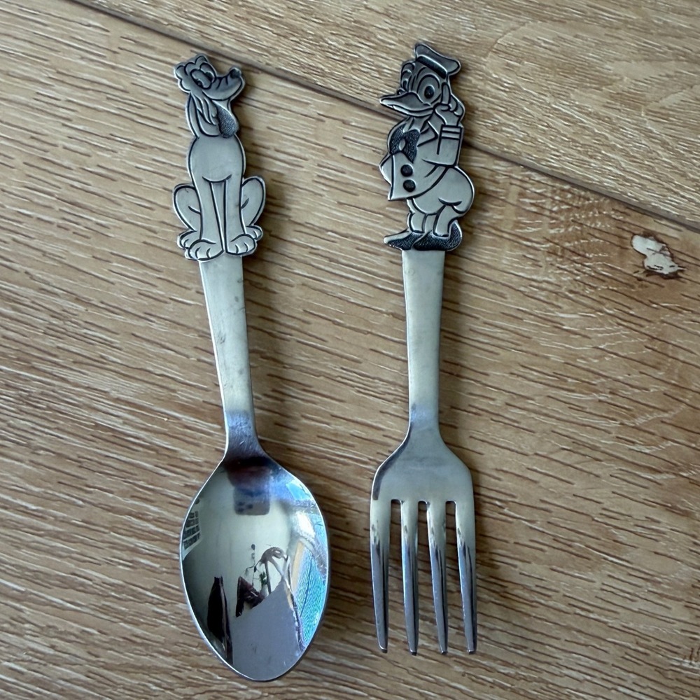 Vintage Disney Bonny Stainless Flatware Set Pluto Spoon Donald Duck Fork Japan